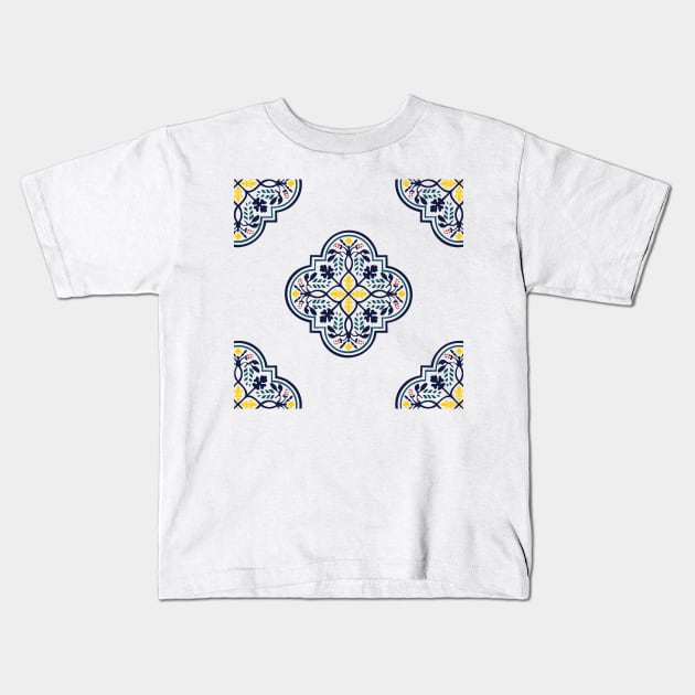 Retro color Portuguee tile Kids T-Shirt by SamridhiVerma18